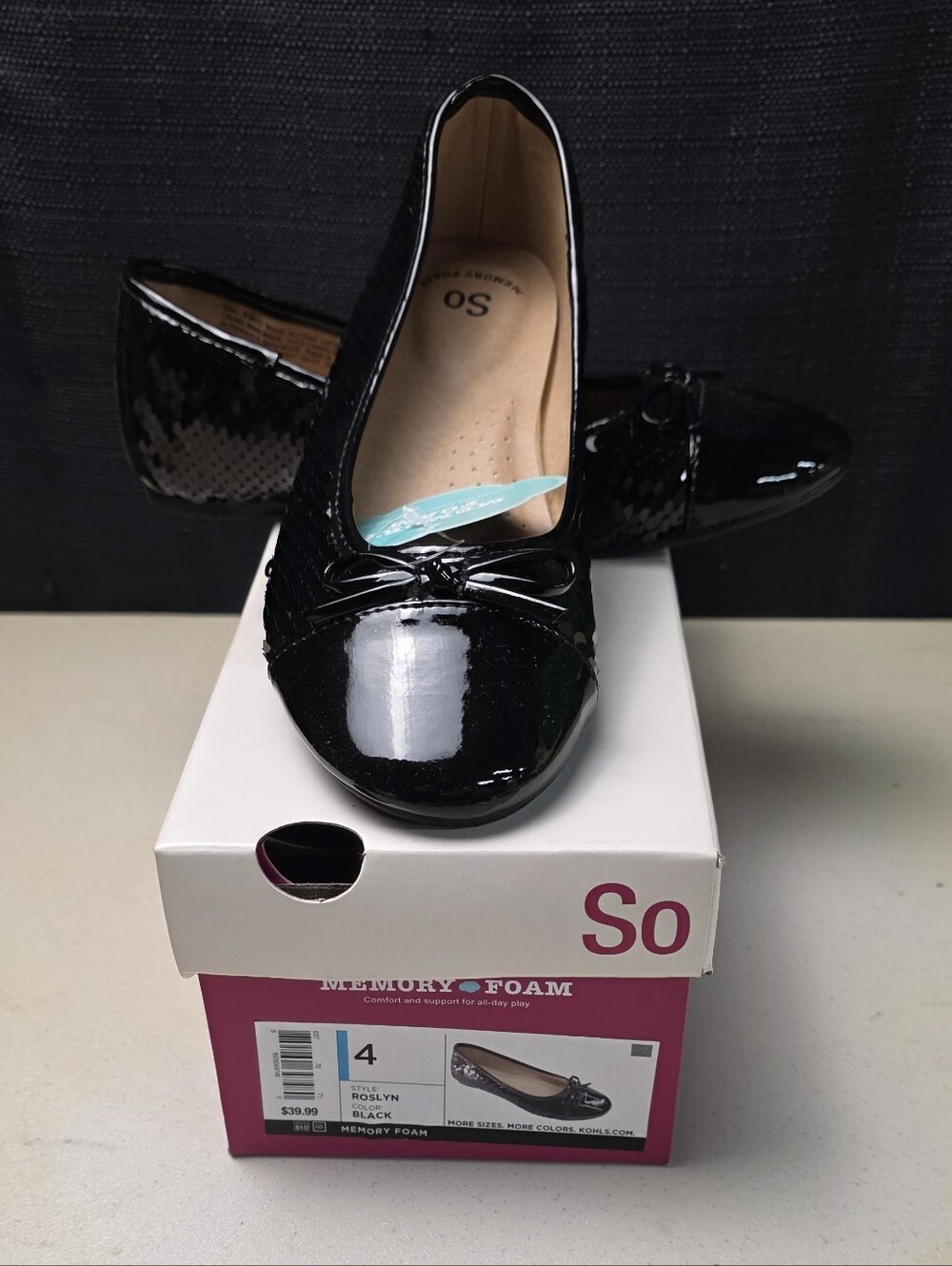 SO Girls Roslyn Sparkle Sequin Black Flats Size 4